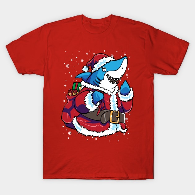 Shark Santa Claus Christmas T-Shirt by E